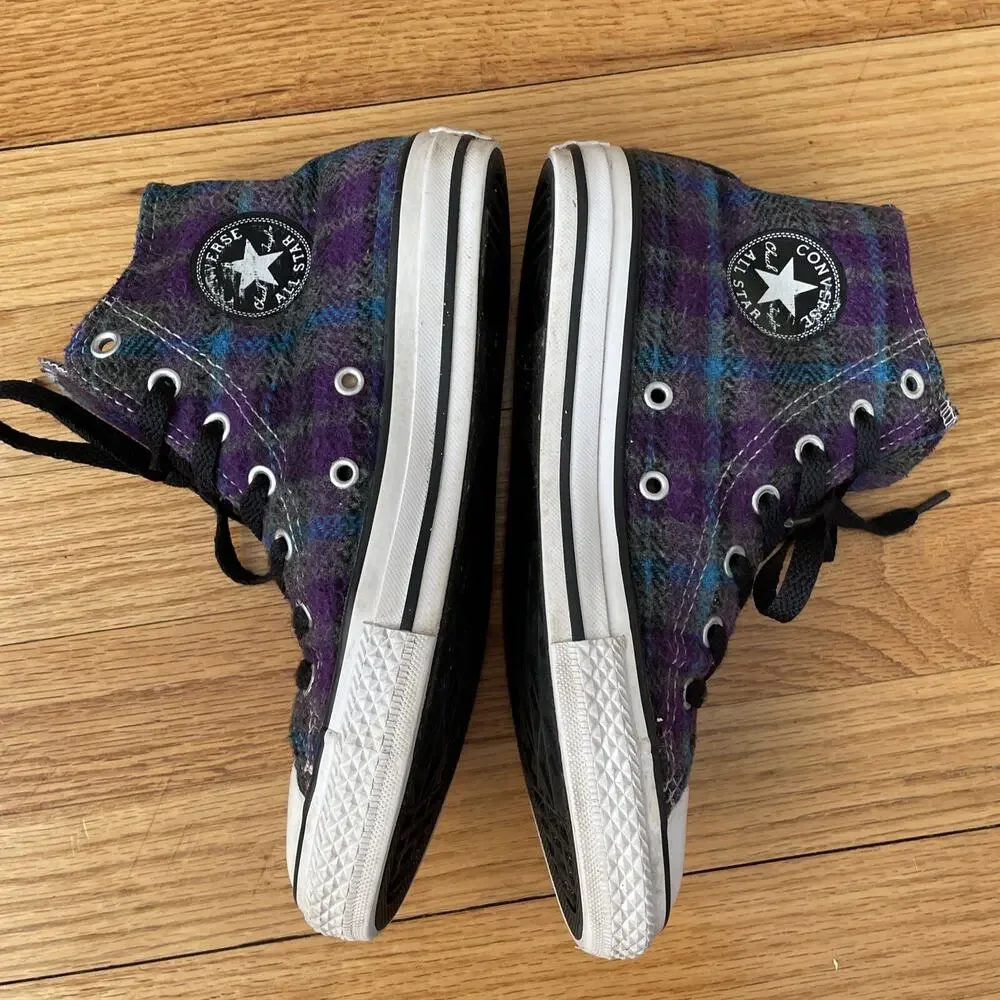 Converse Chuck Taylor All Star Kids High Top Purple Plaid Junior Size 3 - BP